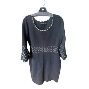 Nina Leonard Black Knit Dress w/ Scalloped Neckline & Bell Sleeves – Size M
